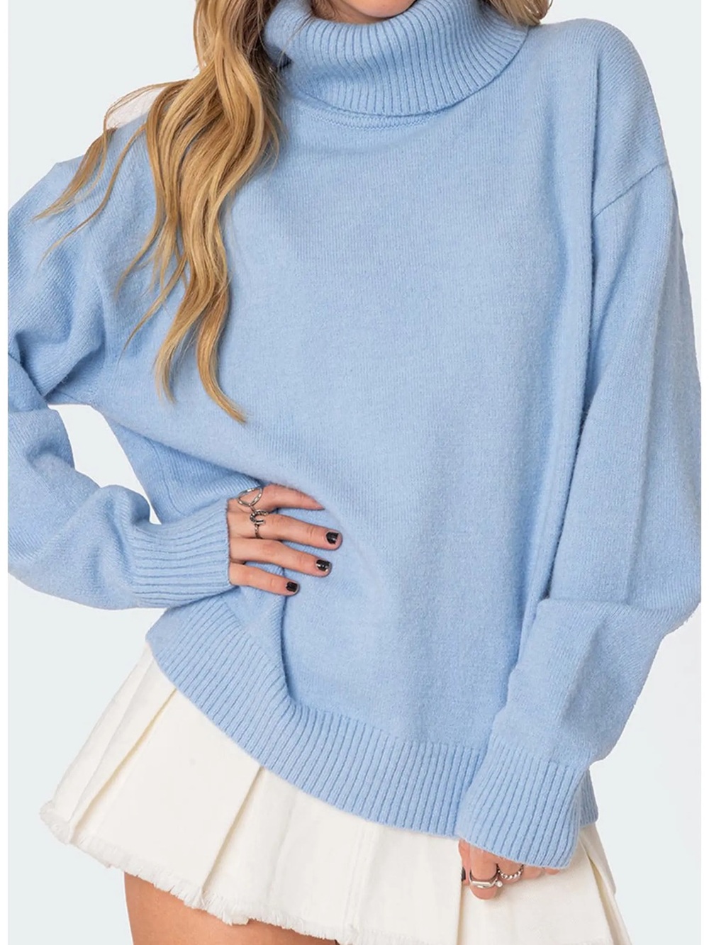 Edikted Isabelle Baby Blue Turtleneck oversized sweater